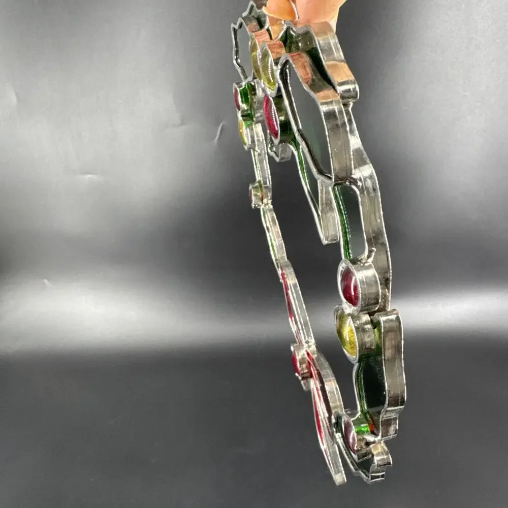 Stained Glass Holly and Berry Christmas Wreath Sun Catcher Holiday Window Decor